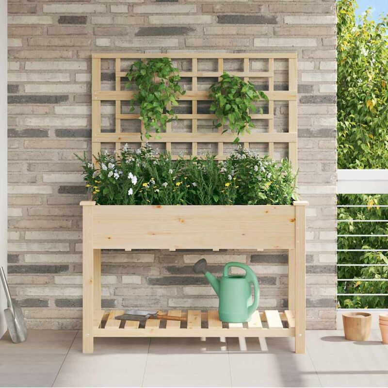 Garden Planter Beige 115 X 60.5 X 153 Cm Solid Fir Wood Vidaxl