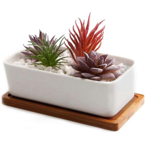 Pots rectangulaires en céramique de 16,5 cm pour plantes succulentes, cactus et petits pots à fleurs