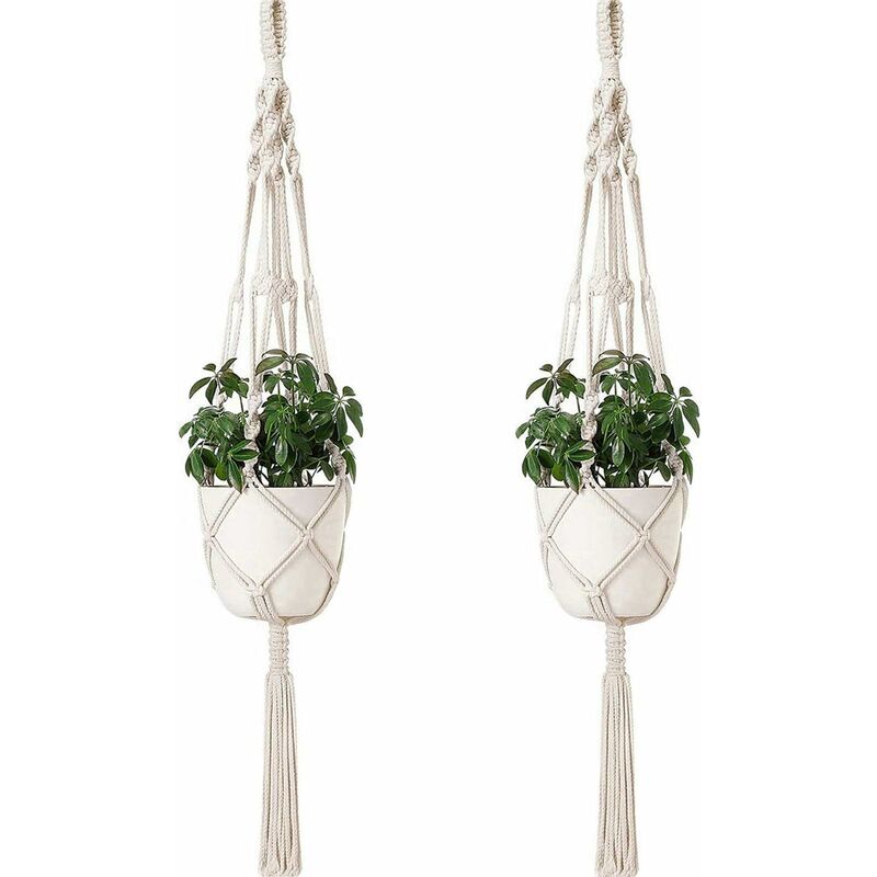 Pots suspendus Suspensions pour plantes Pots suspendus à quatre pattes en corde de coton Décoration de porte pour plantes Intérieur Extérieur Style