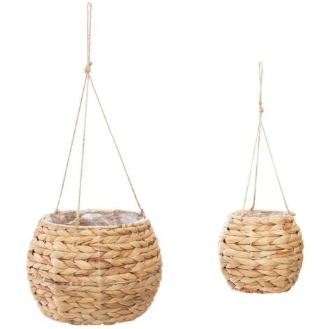 Pots suspendus X 2 en jacinthe tressée - D 16 cm et 26 cm - Beige - Livraison gratuite