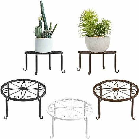 Potted Plant Stand, [3 Pack] Indoor Iron Flower Pot Holder, Rust Resistant, 9 Inch Durable Metal Garden Stand - White & Black & Chocolate