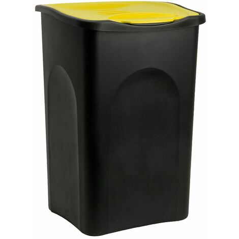 Poubelle 50 litres - Avec couvercle - Collecteur de déchets - 3 couleurs Black/Yellow (en)