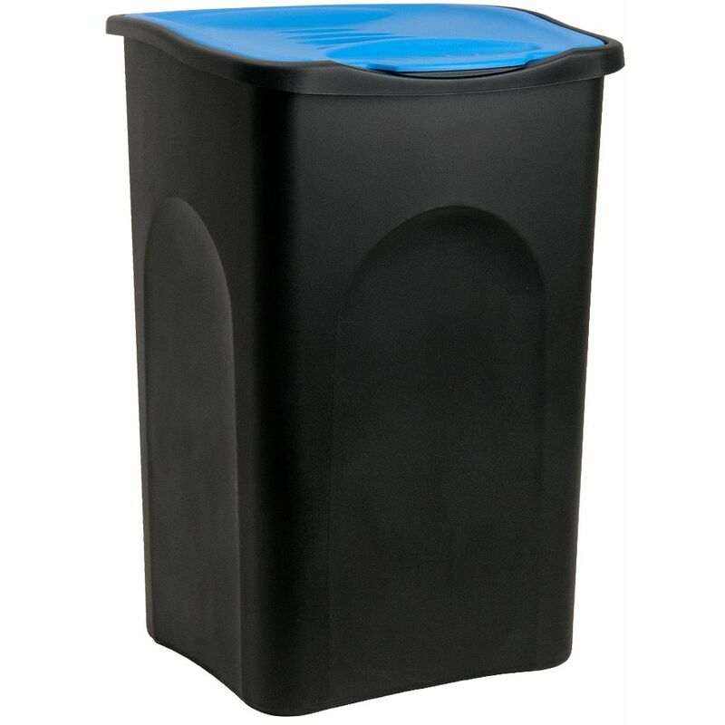 Stefanplast - Poubelle 50 litres - Avec couvercle - Collecteur de déchets - 3 couleurs Noir/Bleu