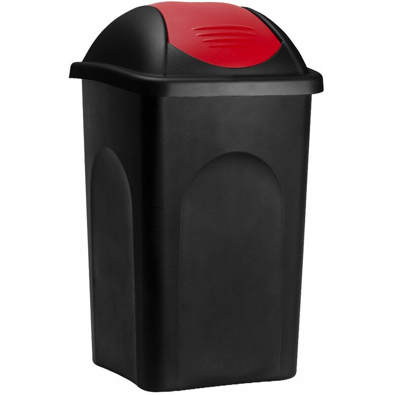 Stefanplast - Poubelle 60 litres - Avec couvercle anti-odeur - Collecteur de déchets - 5 couleurs - Cuisine déchet ordures ménagères Noir/Rouge