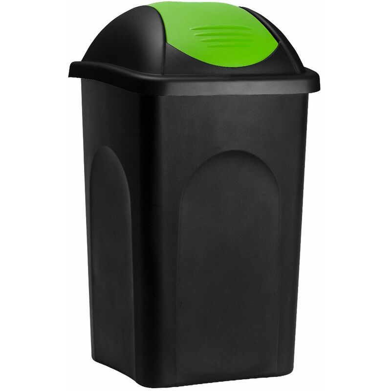Stefanplast - Poubelle 60 litres - Avec couvercle anti-odeur - Collecteur de déchets - 5 couleurs - Cuisine déchet ordures ménagères Noir/vert