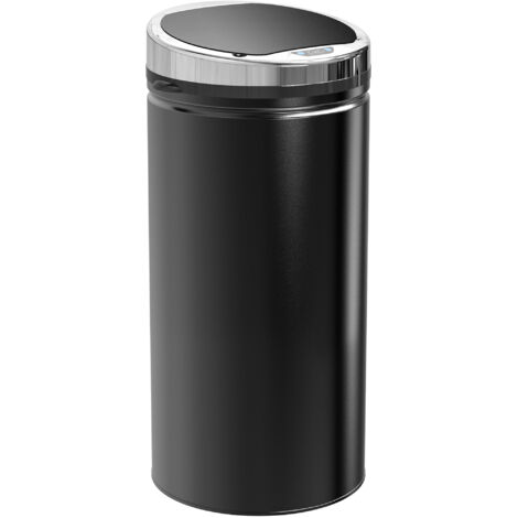 Poubelle à capteur 42L,poubelle automatique électrique avec couvercle,en inox,pour salle de bain,bureau,cuisine,salle à manger,acier,noir
