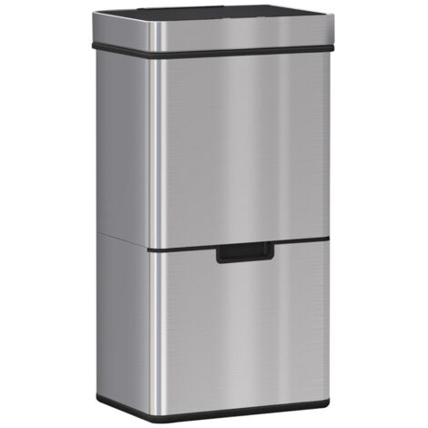 Poubelle à capteur 47L + 2 petites poubelles 12,5L automatique inox étanche tri des déchets cuisine argent.