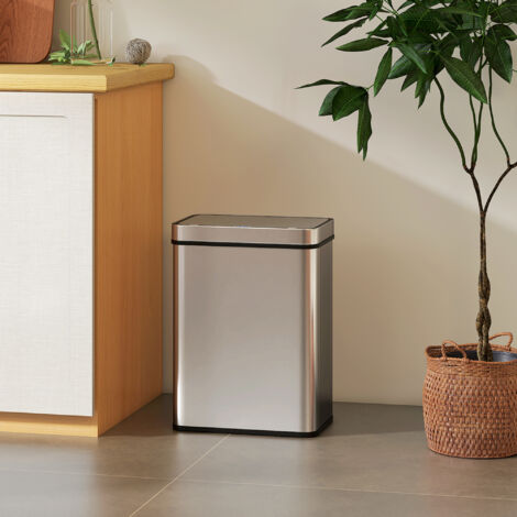 Poubelle à capteur 50 L avec couvercle à fermeture douce. poubelle de cuisine automatique en acier inoxydable. argenté
