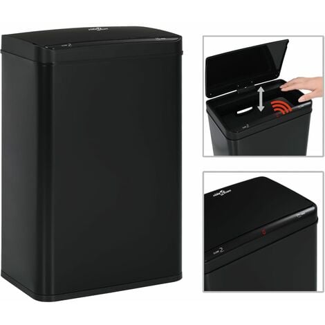 Poubelle à capteur automatique Noir Acier 60 L