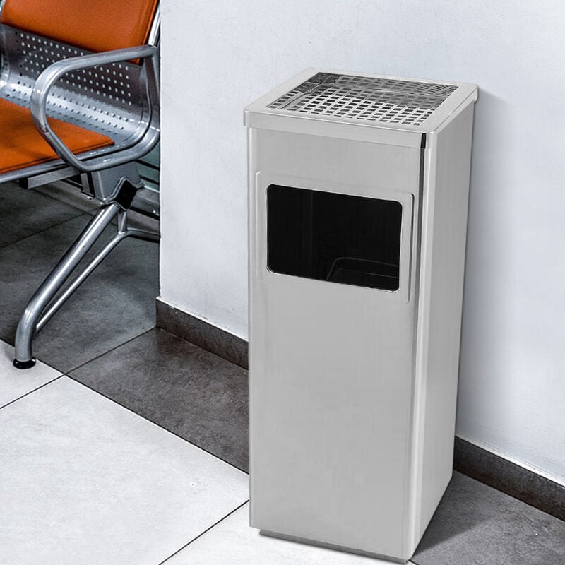 Poubelle à Cendrier d'Hôtel Poubelle de Recyclage Ordure Déchet Extérieur Ecole Unité Bureau Restaurant Hôpital Acier 35 l Argent