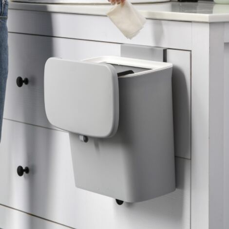 Poubelle à compost de cuisine de 2,4 gallons pour comptoir ou sous évier, petite poubelle suspendue avec couvercle pour placard/salle de bain/chambre/bureau/camping, seau à compost d'intérieur montabl