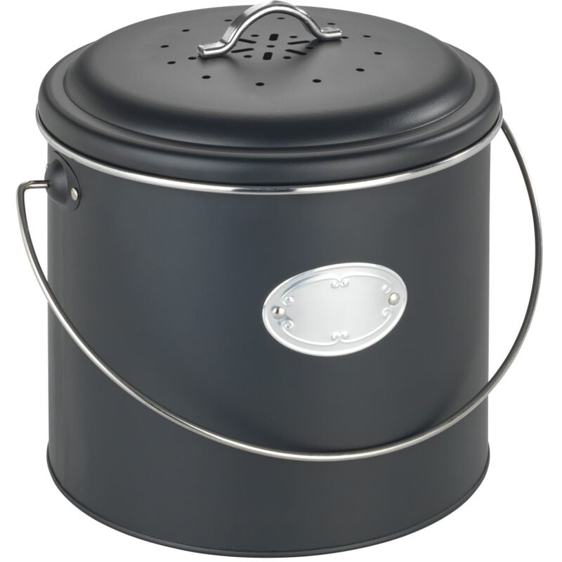 Poubelle de compost Wenko Nero 6L noir avec filtre charbon actif pour cuisine bac à compost design élégant 3 filtres à charbon pour neutraliser les
