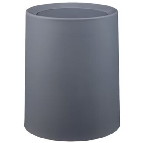 Poubelle à couvercle basculant, 8 litres, poubelle salle de bain à couvercle en plastique et seau intérieur, housse pour des sacs poubelle invisibles, (L/P x H) : Ø 21.7 x 25,5 cm,gris
