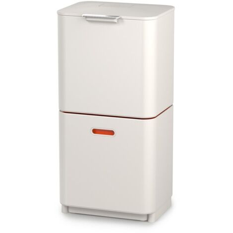 Poubelle à déchets et à recyclage Totem Max de Joseph Joseph - 60 L, modèle vertical avec deux compartiments de 30 L, bac amovible de 3 L, filtre anti-odeurs remplaçable, couleur pierre