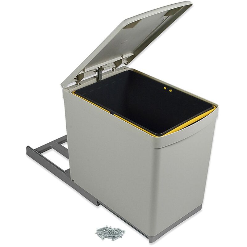 Bac de tri sélectif pour fixation inférieure et extraction manuelle dans module de cuisine 1 x 16 litres et couvercle automatique, Plastique, Gris