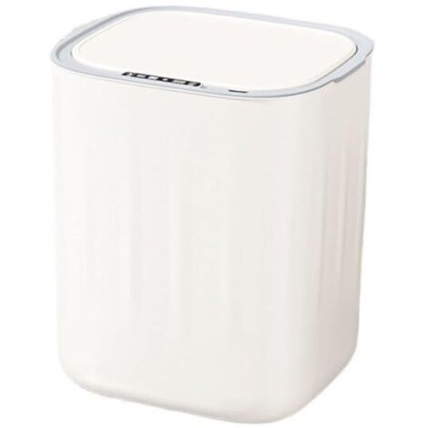 Poubelle à induction intelligente domestique, seau en plastique avec couvercle pour salon, toilettes, toilettes, cuisine, adapté au salon, salle de bain, cuisine (blanc)