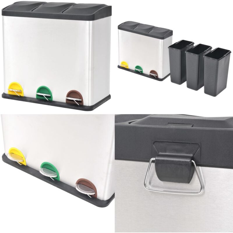 Vidaxl - Poubelle à ordures Acier inoxydable 54 l - poubelle à ordures - poubelles à ordures - Home & Living - Argent