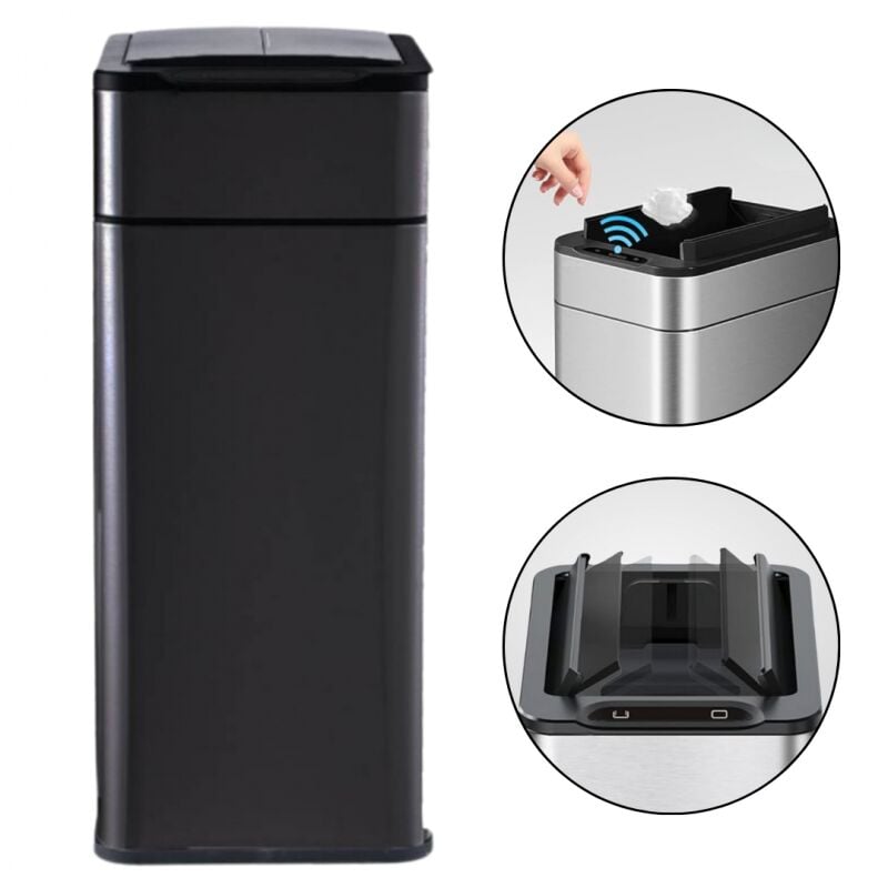 Poubelle à ouverture automatique latérale papillon - Noir - 60L - Piles ou batterie Beyond Blue