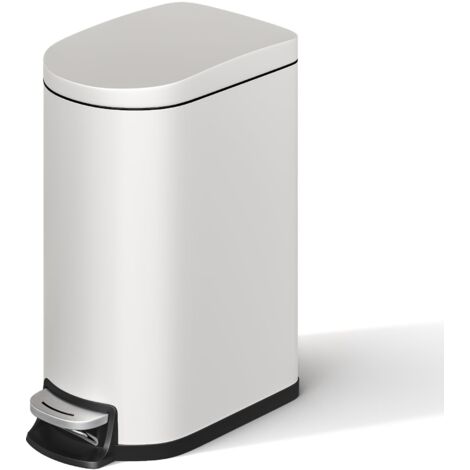 Poubelle à pédale 10L, Acier inoxydable, Couvercle à fermeture silencieuse, Idéal cuisine & bureau, Blanc