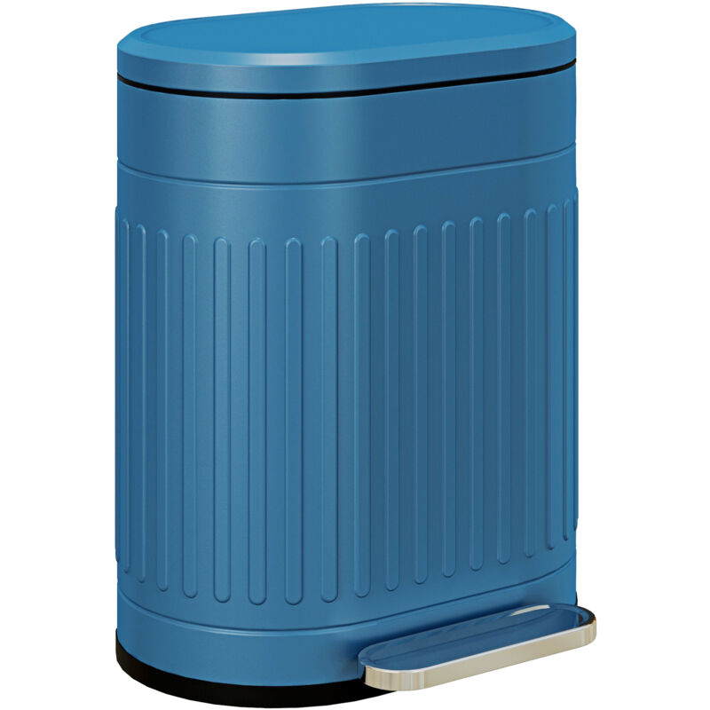Poubelle à pédale, 20L, ovale, en métal avec couvercle, anti-traces de doigts, seau intérieur amovible, 36,5 x 31,2 x 45 cm, bleu