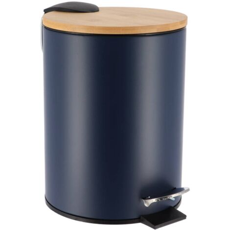 Poubelle De Salle De Bain 5L Bleu Avec Couvercle Bambou[Z807
