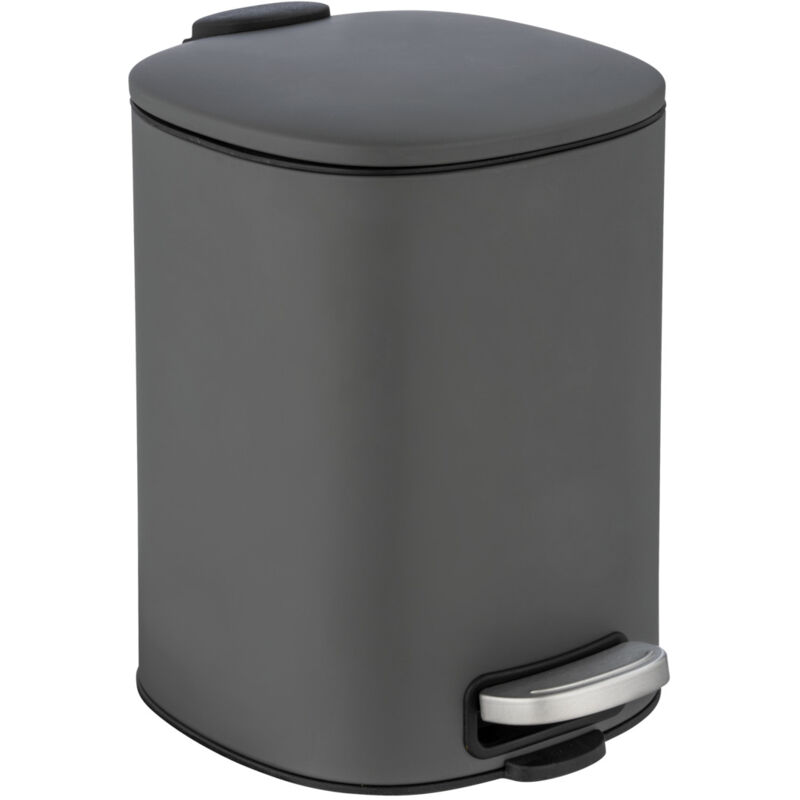 Poubelle salle de bains à pédale Alassio 5l Wenko fermeture douce et silencieuse, revêtement anti trace, capacité 5L, acier, 24,5x20,5x27cm, gris mat