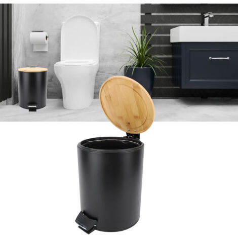 Poubelle à pédale Bamboo 7L Noir avec fermeture douce pour cuisine et salle de bain