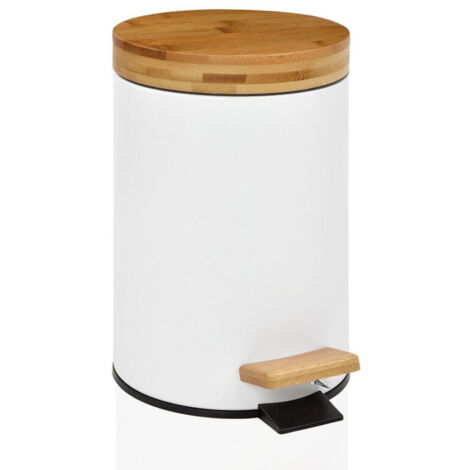 Poubelle à pédale blanche avec couvercle en bambou 3l ø17x26cm andrea house