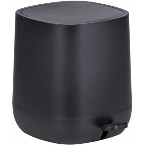 Poubelle à pédale design Davos avec frein de chute easy close, Petite poubelle salle de bain 5L, Plastique, 23,5x26x27,5 x cm, noir