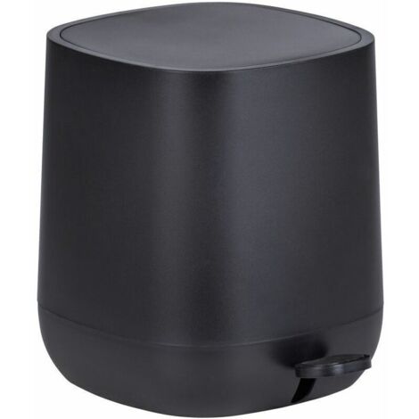 Poubelle à pédale design Davos avec frein de chute easy close, Petite poubelle salle de bain 5L, Plastique, 23,5x26x27,5 x cm, noir