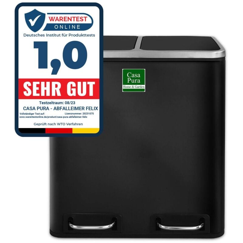Poubelle de cuisine Félix, Noir, 2 compartiments de 15 Litres (30 Litres)