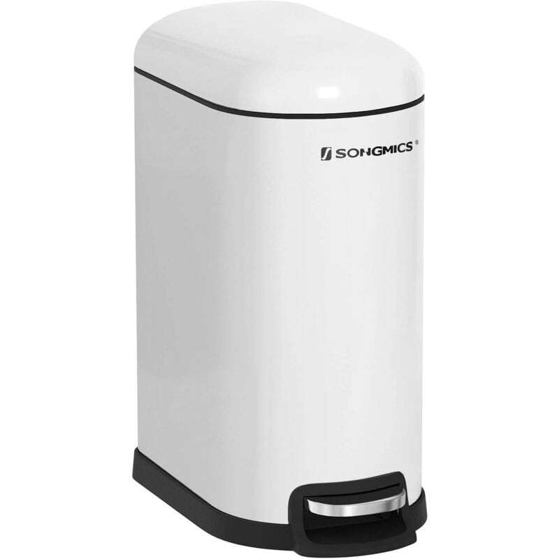 SONGMICS Poubelle de Salle de Bain 10L, Petit, Couvercle, Poubelle à Pédale pour Toilettes, Compact, Petit Espace, en Acier, Fermeture en Douceur,