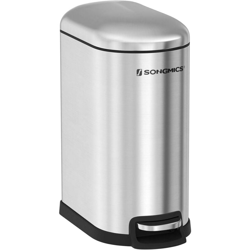 Songmics - Poubelle de Salle de Bain 10L, Petit, Couvercle, Poubelle à Pédale pour Toilettes, Compact, Petit Espace, en Acier, Fermeture en Douceur,
