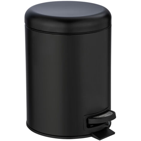 Poubelle à pédale Salle de bain WENKO modèle Leman, poubelle salle de bain, poubelle WC, collecteur de déchet bureau, Contenance 5l, Coloris inox noir mat, 21x24x28cm