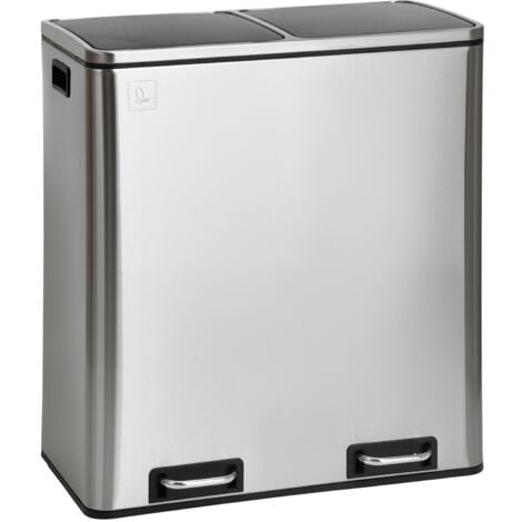 SVITA TM2X30 Poubelle à papier Corbeille à pédale 60L en inox Poubelle de recyclage