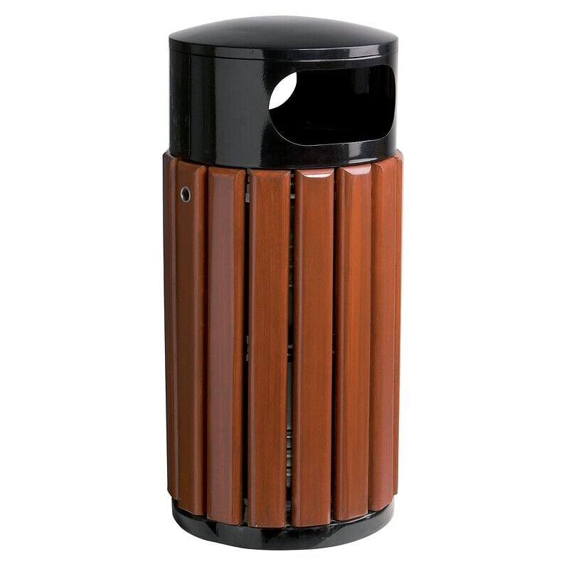 Rossignol - Corbeille extérieure bois métal 60 litres à poser Zeno coloris Bois/Gris manganèse