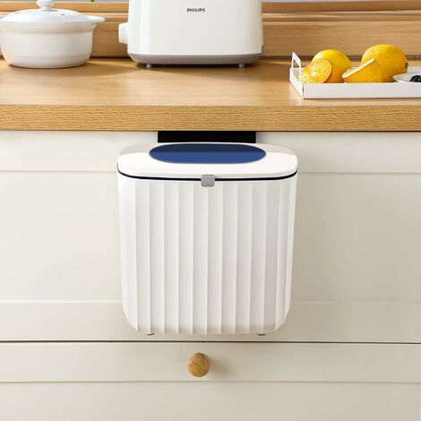 Poubelle à suspendre, poubelle à compost de cuisine, petite poubelle de 2,1 gallons avec couvercle pour cuisine/salle de bain, poubelle sous évier pour comptoir, poubelle sans odeur, poubelle à compos