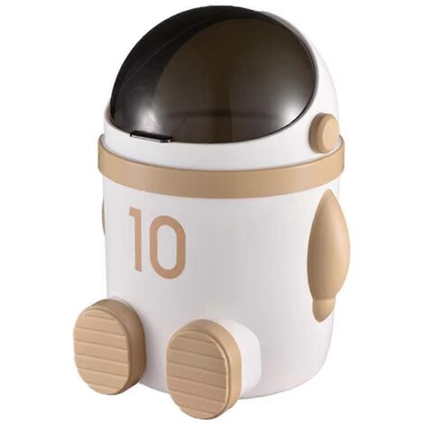 Poubelle à thème astronaute avec couvercle, grande capacité, marron clair