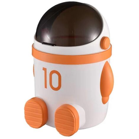 Poubelle à thème astronaute avec couvercle, grande capacité, orange