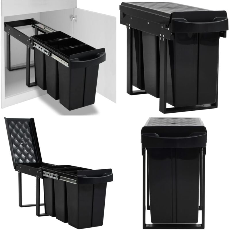 Vidaxl - Poubelle amovible de cuisine fermeture en douceur 36 l - poubelle extractible - poubelles extractibles - Home & Living - Noir