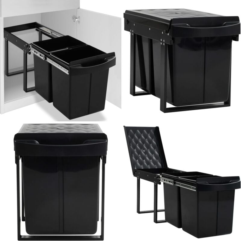 Vidaxl - Poubelle amovible de cuisine Fermeture en douceur 48 l - poubelle extractible - poubelles extractibles - Home & Living - Noir