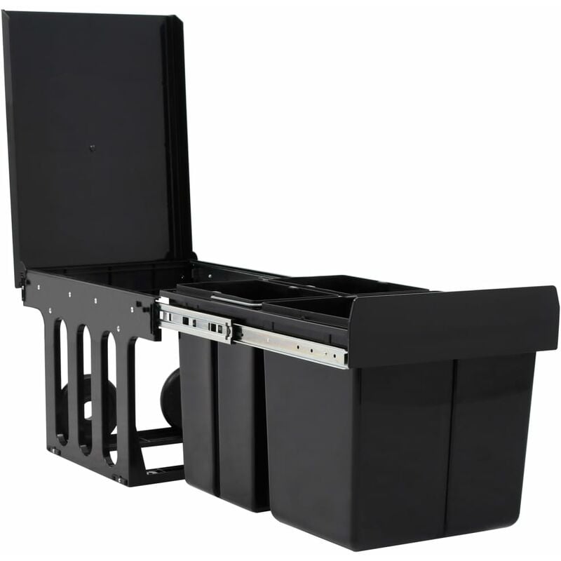 Poubelle amovible de cuisine fermeture en douceur 48 litres noir