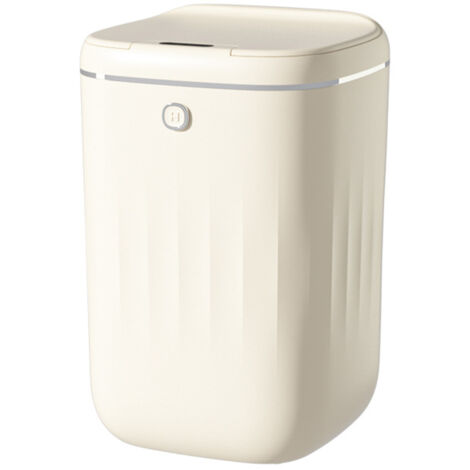 Poubelle automatique 20L avec capteur sans contact, facile à nettoyer, étanche, pour cuisine et salle de bain, couleur crème blanche, alimentée par batterie.