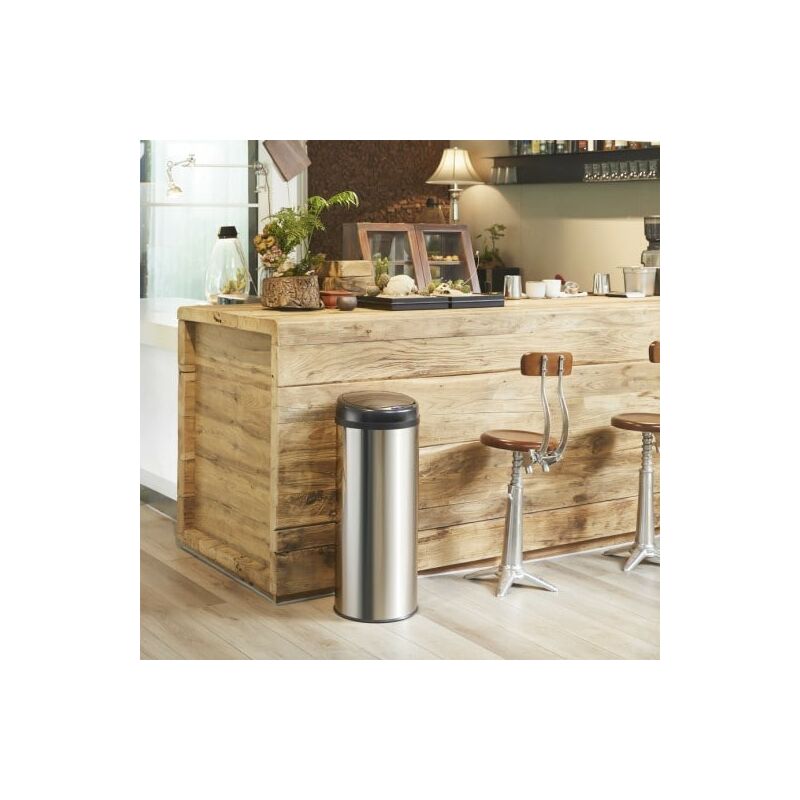 Poubelle automatique 30 l. Grise en inox Couvercle rapide