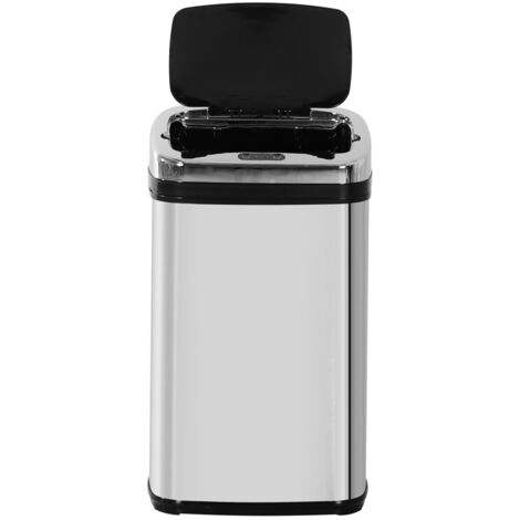 Poubelle Automatique 30L avec Capteur Infrarouge, Design Carré Acier Inoxydable, Seau Amovible - Pour salle de bain