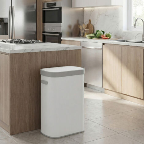 Poubelle Automatique 50 L, Couvercle à Fermeture Douce, Acier, Blanc