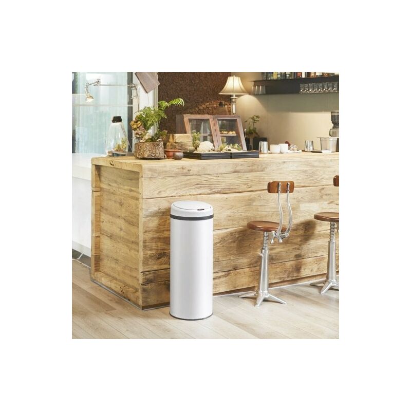 Poubelle automatique 56 l. Blanche en inox Couvercle rapide