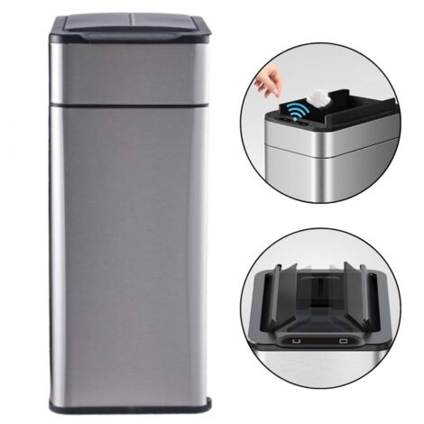 Poubelle automatique 60L – Inox SS304 – Ouverture latérale papillon en 0,2s – Fonctionnement sur piles ou batterie – Antidérapante