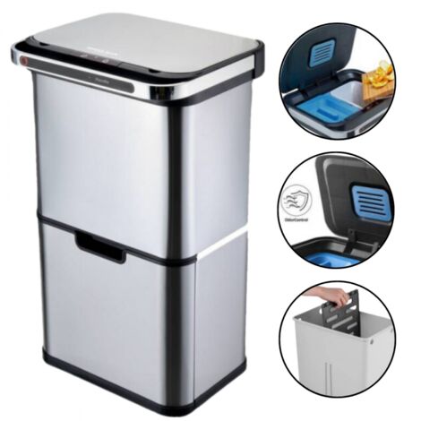 Poubelle automatique de tri 60L à 4 compartiments – Inox SS304 – Ouverture par capteur – Filtre anti-odeurs – Roues pour transport facile