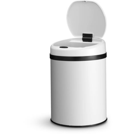Poubelle automatique Juskys avec capteur 30L - poubelle électrique, capteur de mouvement, couvercle automatique, étanche, anneau de serrage, cuisine - Blanc